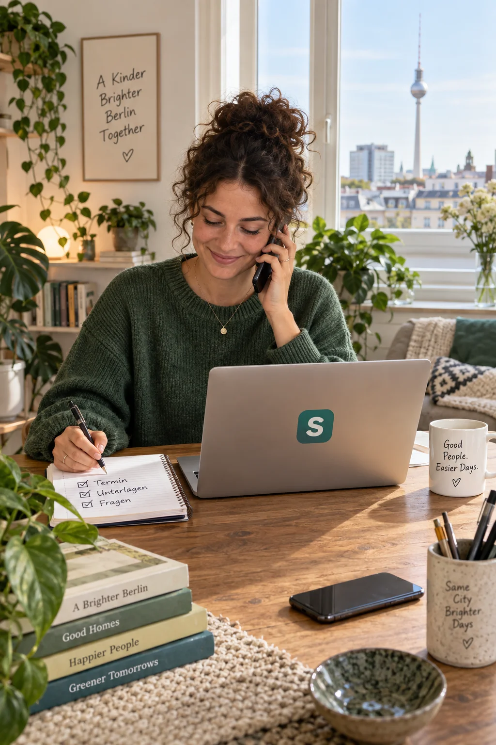 A SettlyGo helper supporting a practical Berlin appointment or phone call
