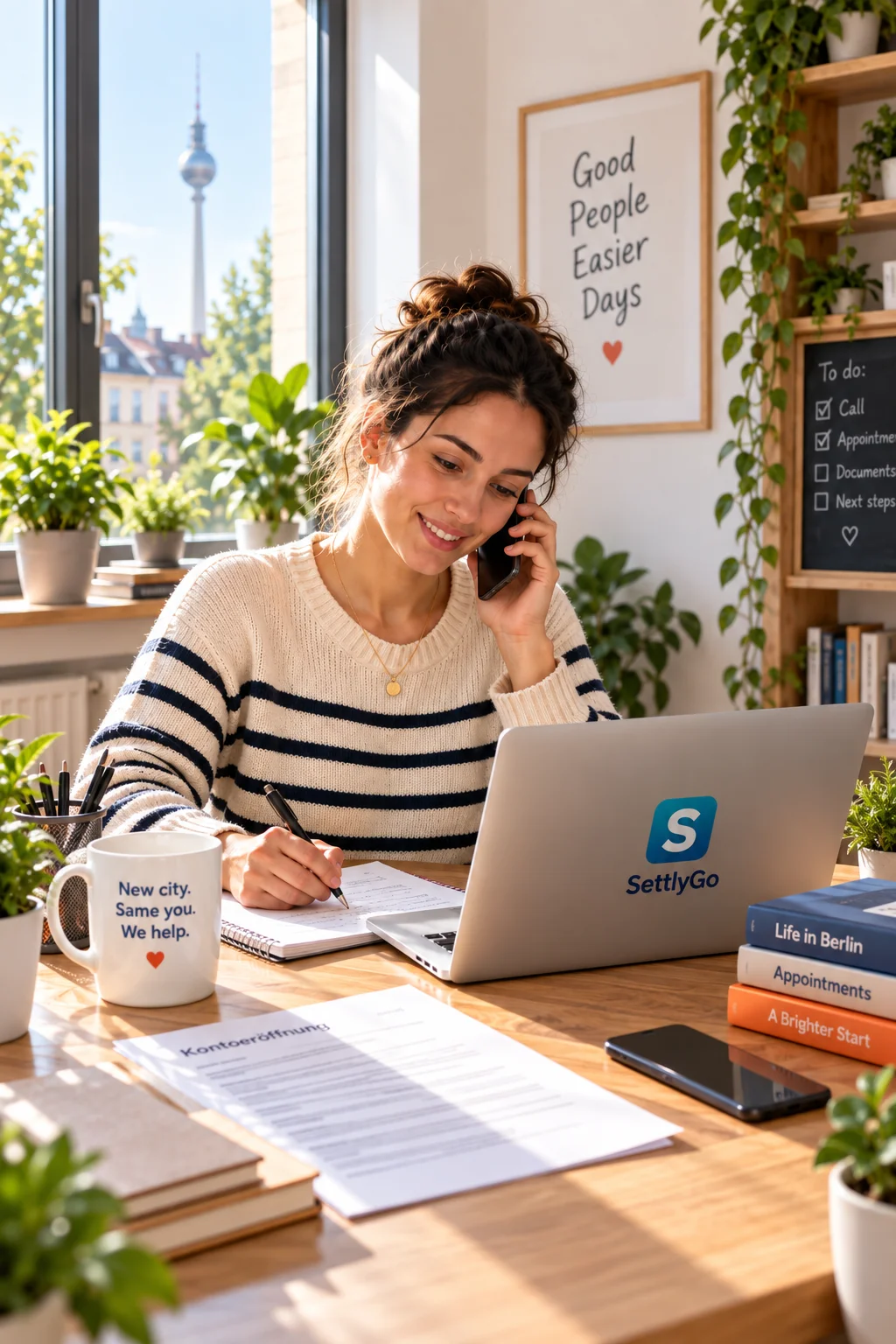Ein SettlyGo Helper unterstützt bei einem praktischen Termin oder Telefonat in Berlin